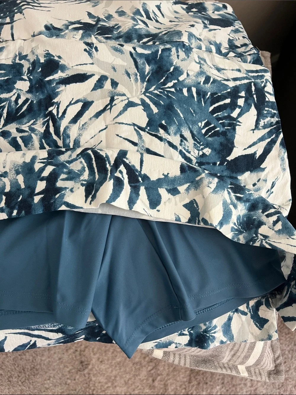 Women’s Blue Leaf Print Skort - Casual Summer Style
